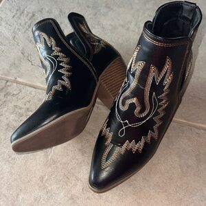 Black Embroidered Western Ankle Boot - Women